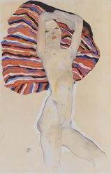 Girl Nude Against Colored Cloth